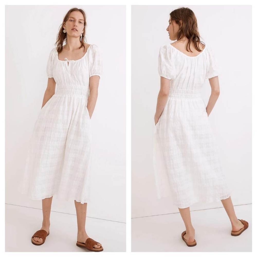 Madewell Sophia Midi Dress in Seersucker Check